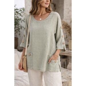 Focus Sz L Shirt Women's Boho Lagenlook Bohemian Scandinavian Modern Cottagecore